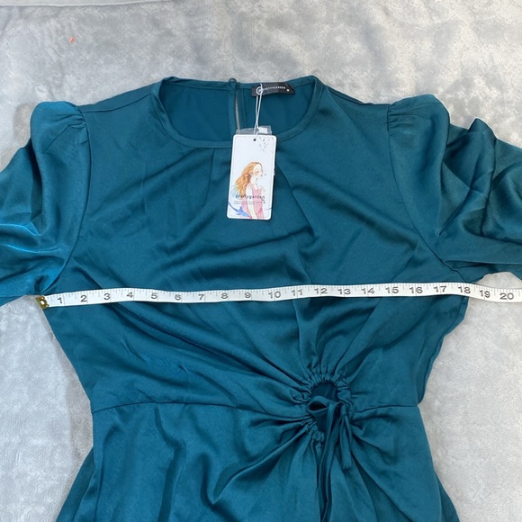 PRETTYGARDEN Satin Maxi Dress Puff Long Sleeve Crewneck Cutout  A-line Long - Picture 13 of 16